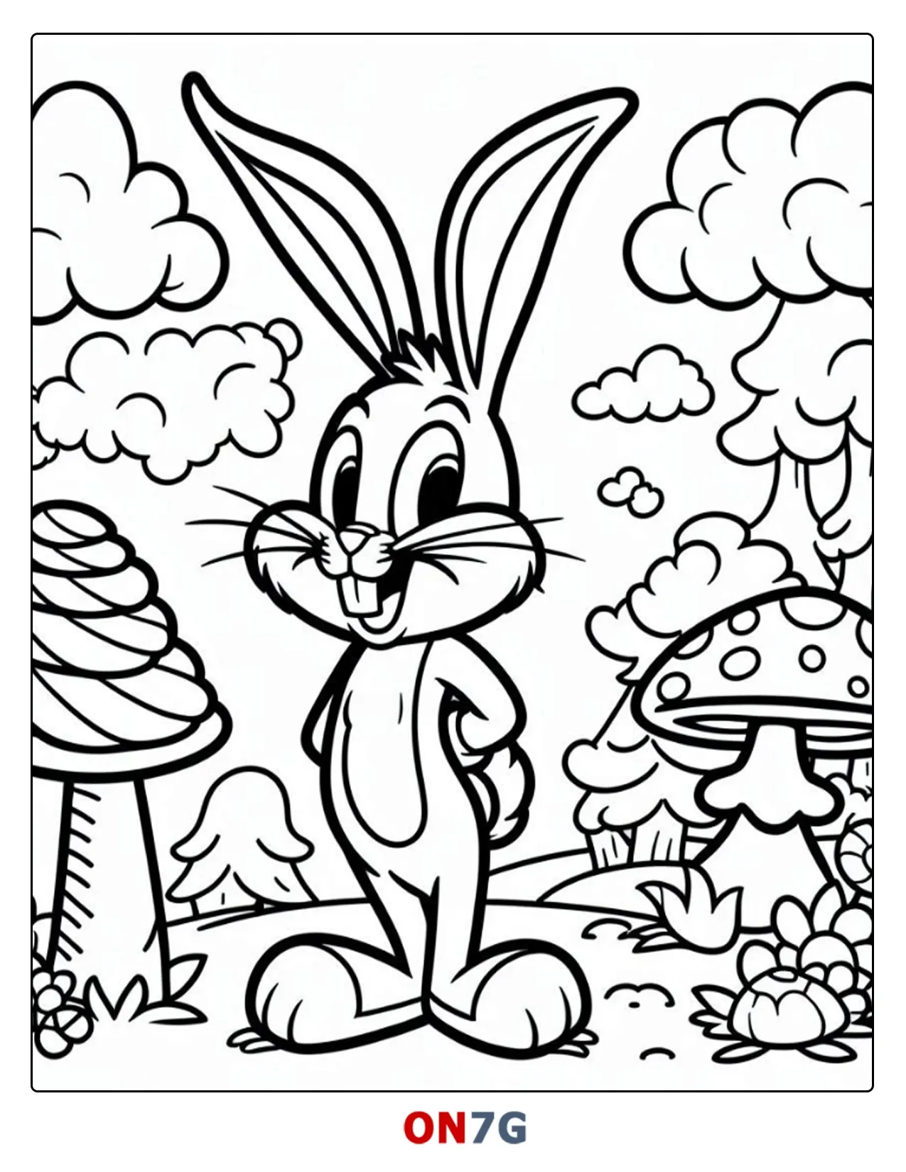 Bugs Bunny der im Wald spaziert Ausmalbild