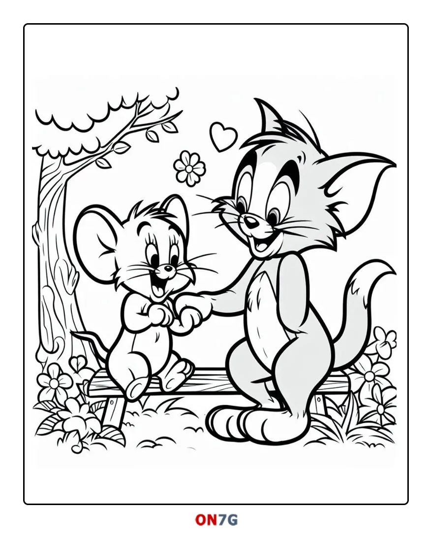 Ausmalbild Tom und Jerry im Wald