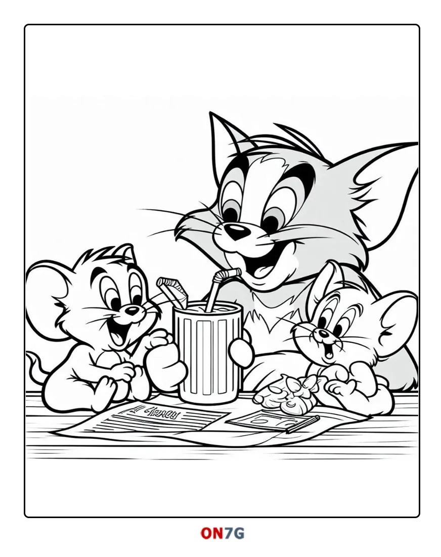 Tom und Jerry trinken Milch Ausmalbild